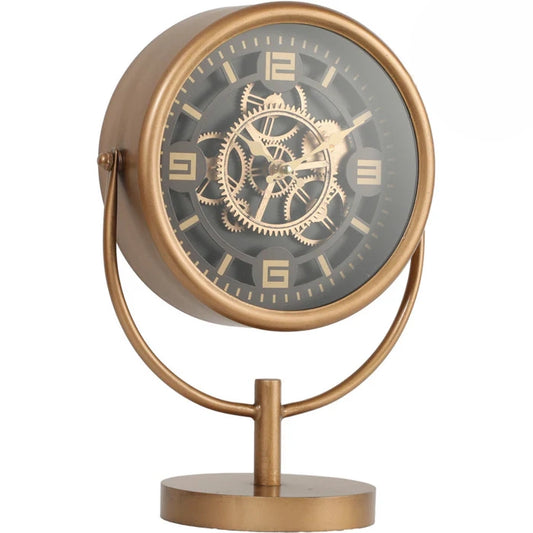 Gold Metal Moving Gears Stem Desk Clock