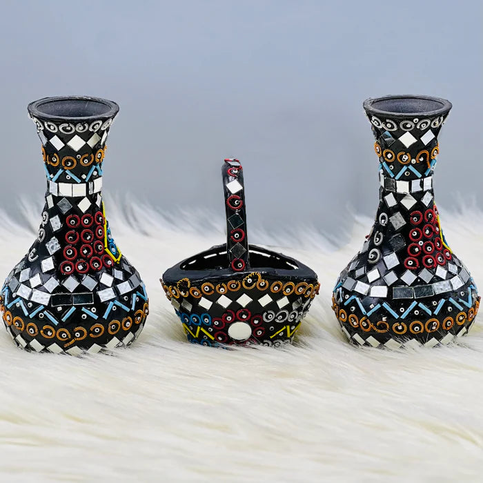 Mirror Beads Oriental Vase Basket Set