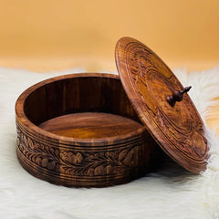 Wooden Carved Hotpot & Dry Fruit Box (2 in 1)