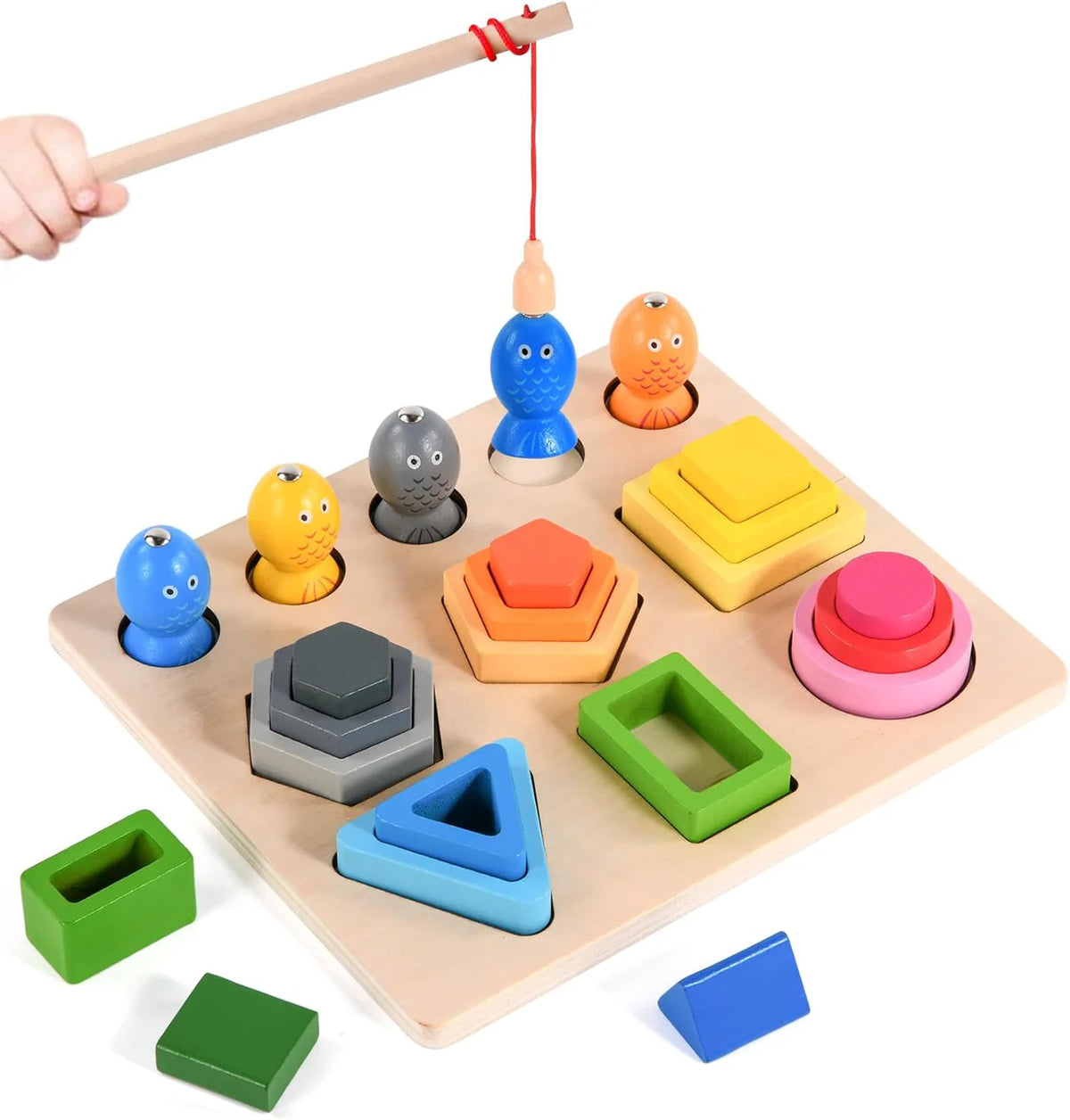 2in1 Wooden Color Sleeve Fishing Game