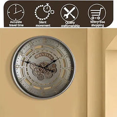 Nom-Ticking Wall Clock With Moving Gear