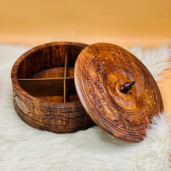 Wooden Carved Hotpot & Dry Fruit Box (2 in 1)