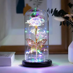 Crystal Light Up Butterfly Rose in Glass Dome