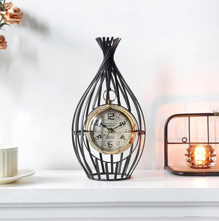 Black Bird Cage Gold Hanging Table Clock - Vintage Kitchen Clock