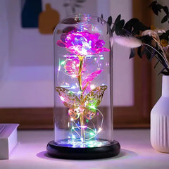 Crystal Light Up Butterfly Rose in Glass Dome