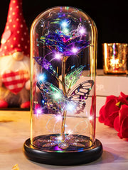 Crystal Light Up Butterfly Rose in Glass Dome