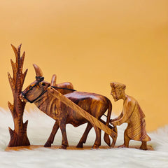 Hand Carved Wooden Farmer Sculpture