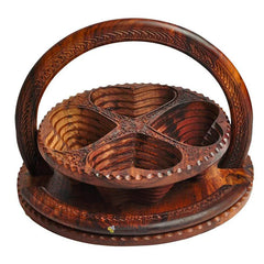 Wooden Fold-able Dry Fruit Basket (4 compartments)