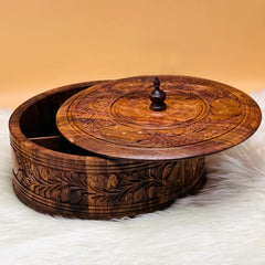 Wooden Carved Hotpot & Dry Fruit Box (2 in 1)