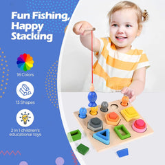 2in1 Wooden Color Sleeve Fishing Game