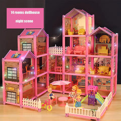 DIY 14 Rooms Dream Doll House With Furniture