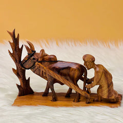 Hand Carved Wooden Farmer Sculpture