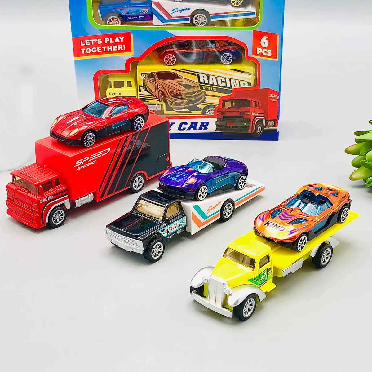 Hot Wheel Diecast Car With Trailer - 6Pcs