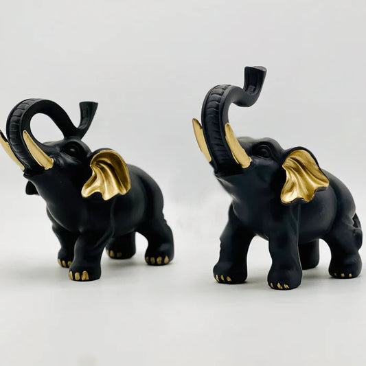 Resin Black Elephant Statue (Set Of 2)