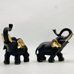 Resin Black Elephant Statue (Set Of 2)