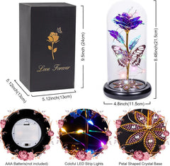 Crystal Light Up Butterfly Rose in Glass Dome