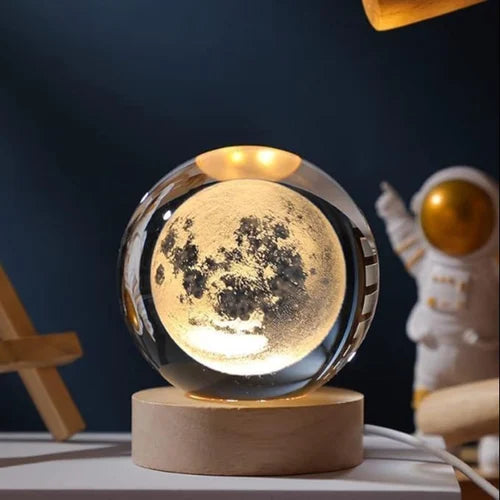 Glowing Crystal Ball Moon Lamp Ornaments 3D Crystal Ball With LED Lights