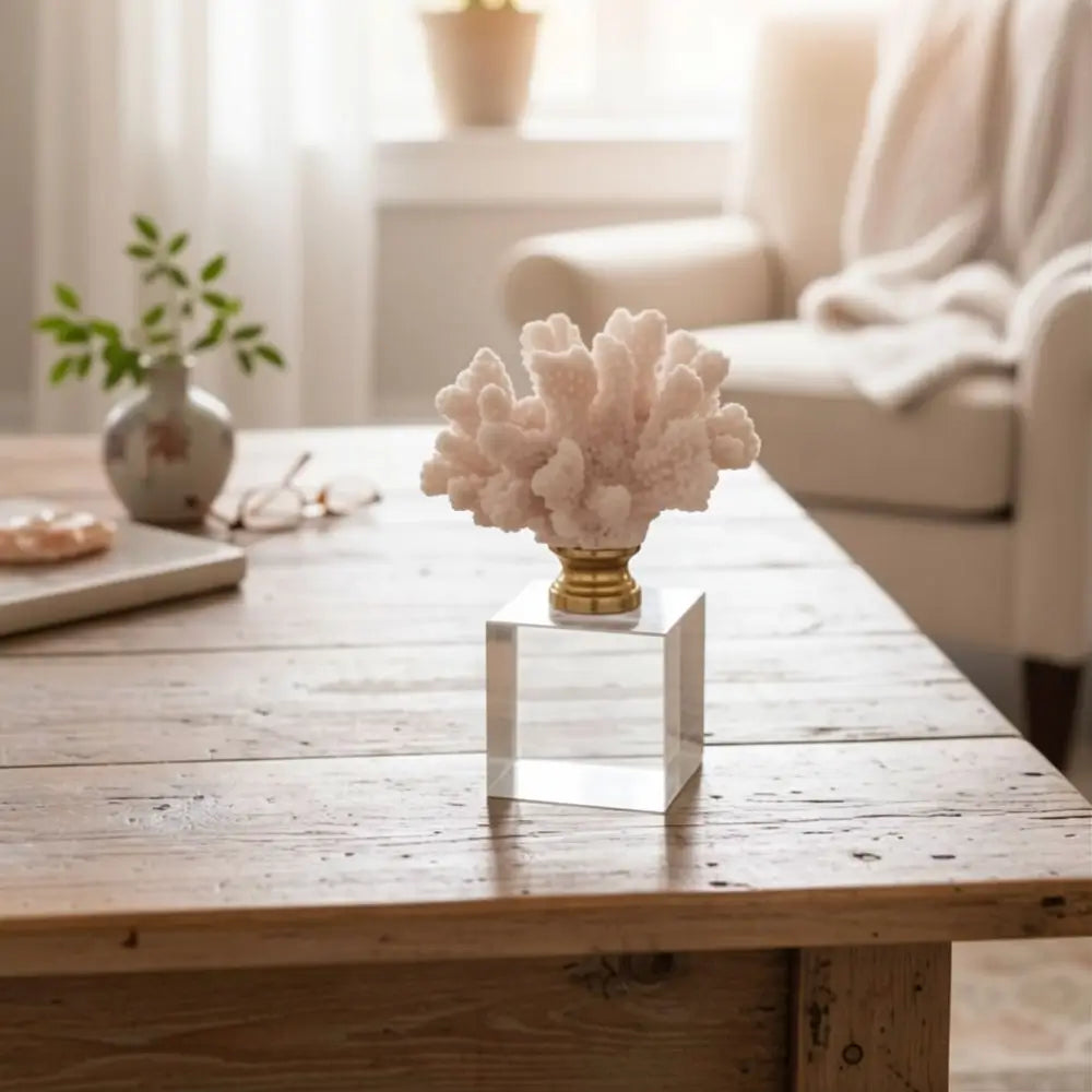 Acrylic Base Brass Finish Coral Decor