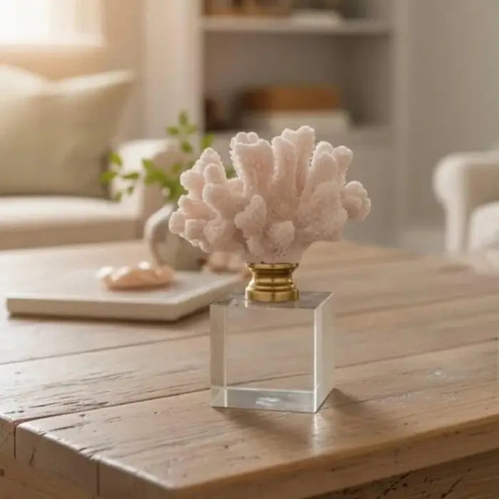 Acrylic Base Brass Finish Coral Decor