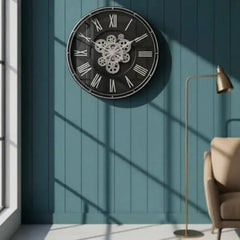 Antique Finish Round Clock With Bold Numerals