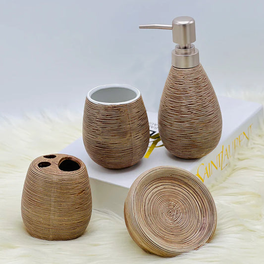 Check Texture Ceramic Bath Set (4 Pcs)