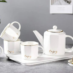 European Style China Teapot Cup with China Tray (6 Pcs)