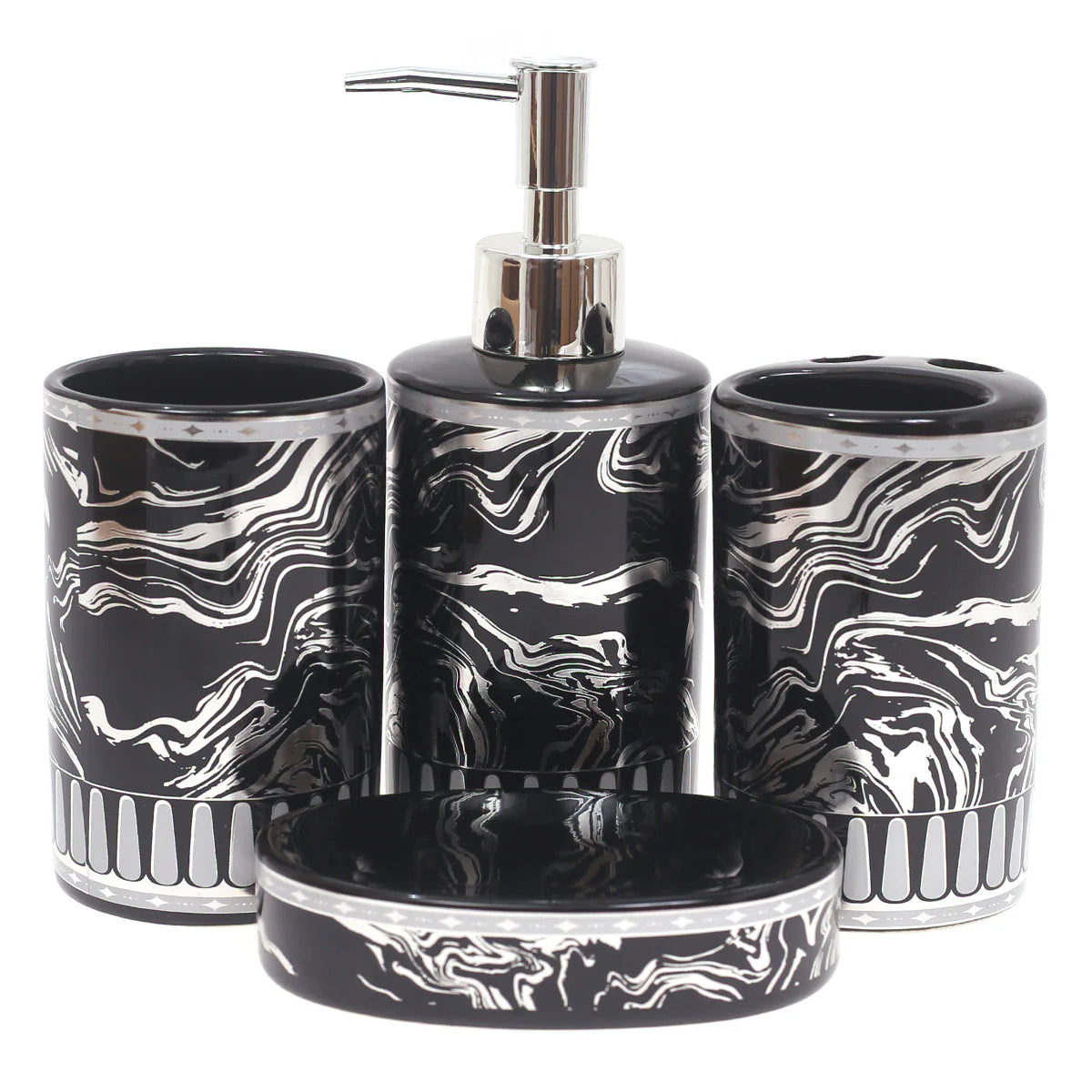 4Pcs Bathroom Set Black & Silver