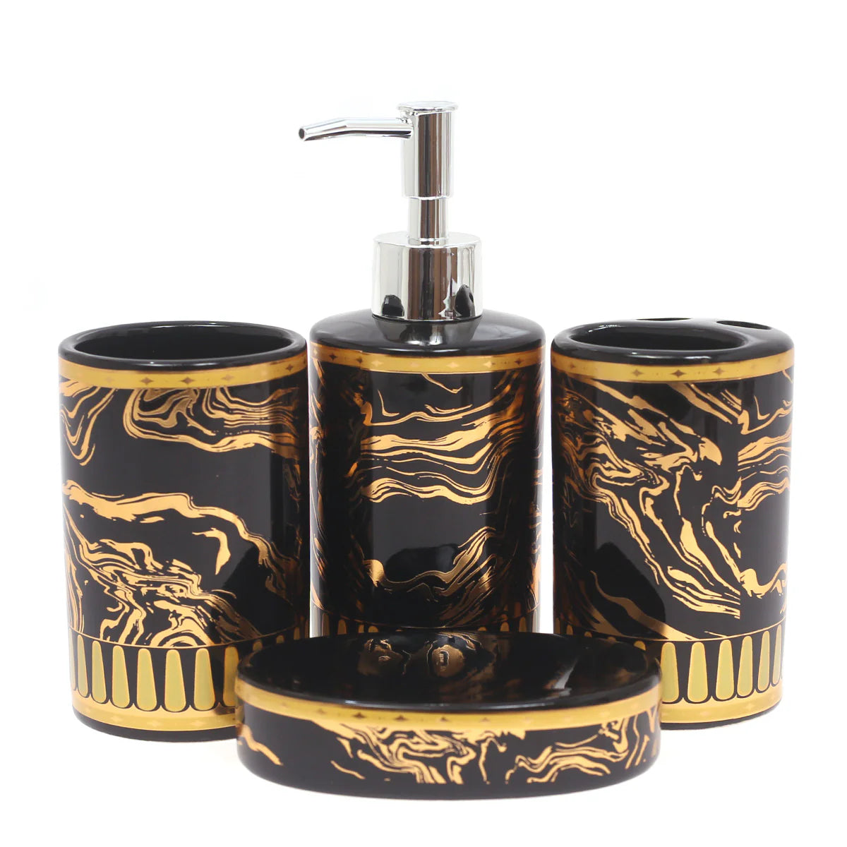 4Pcs Bathroom Set Black & Gold