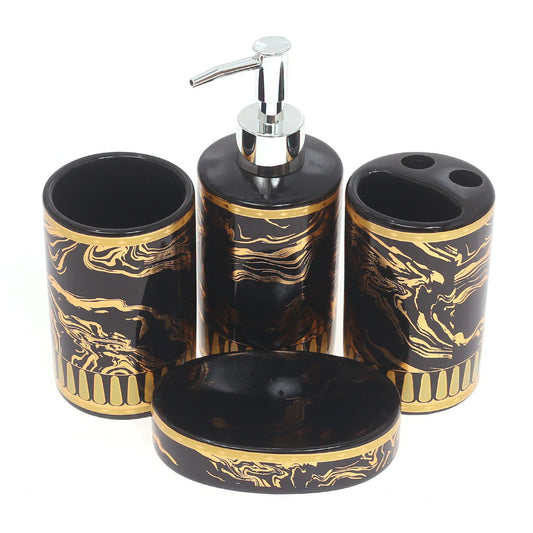 4Pcs Bathroom Set Black & Gold