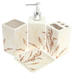 Bath Set Leaf Print Brown