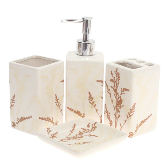 Bath Set Leaf Print Brown