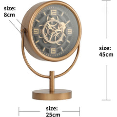 Gold Metal Moving Gears Stem Desk Clock