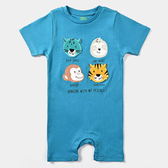 INFANT BOYS COTTON INTERLOCK KNITTED ROMPER ANIMAL-BLUE