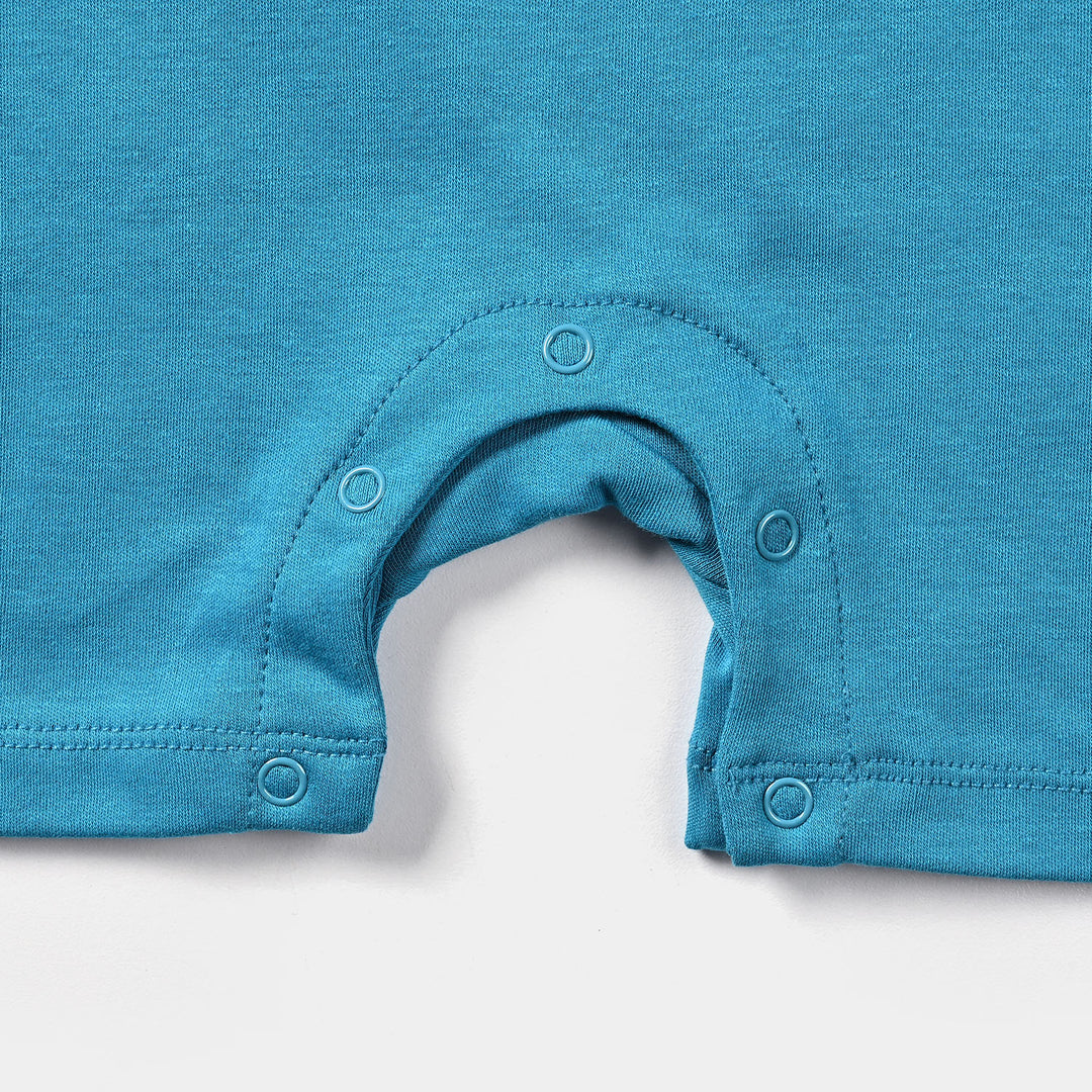 INFANT BOYS COTTON INTERLOCK KNITTED ROMPER ANIMAL-BLUE