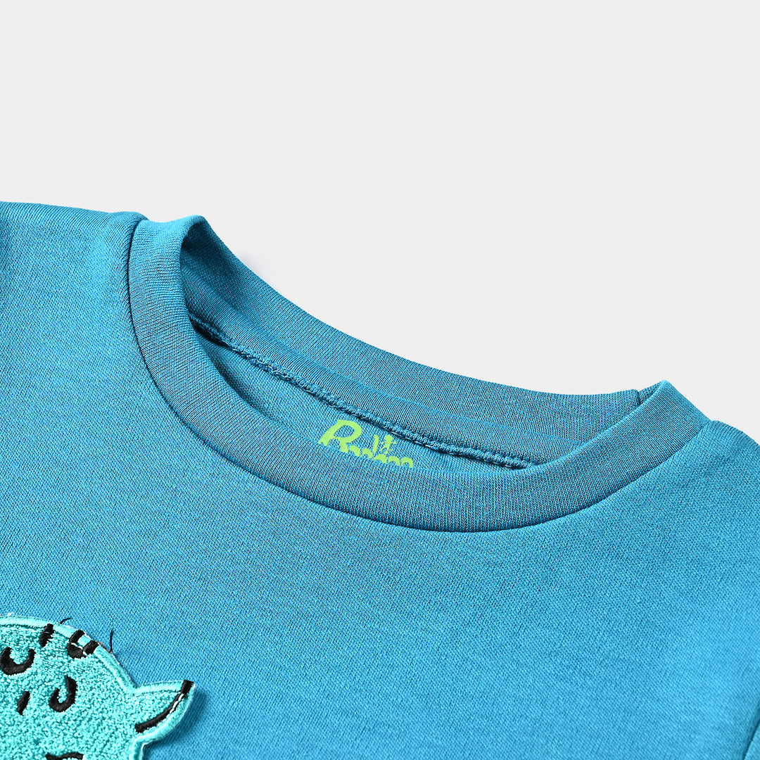 INFANT BOYS COTTON INTERLOCK KNITTED ROMPER ANIMAL-BLUE