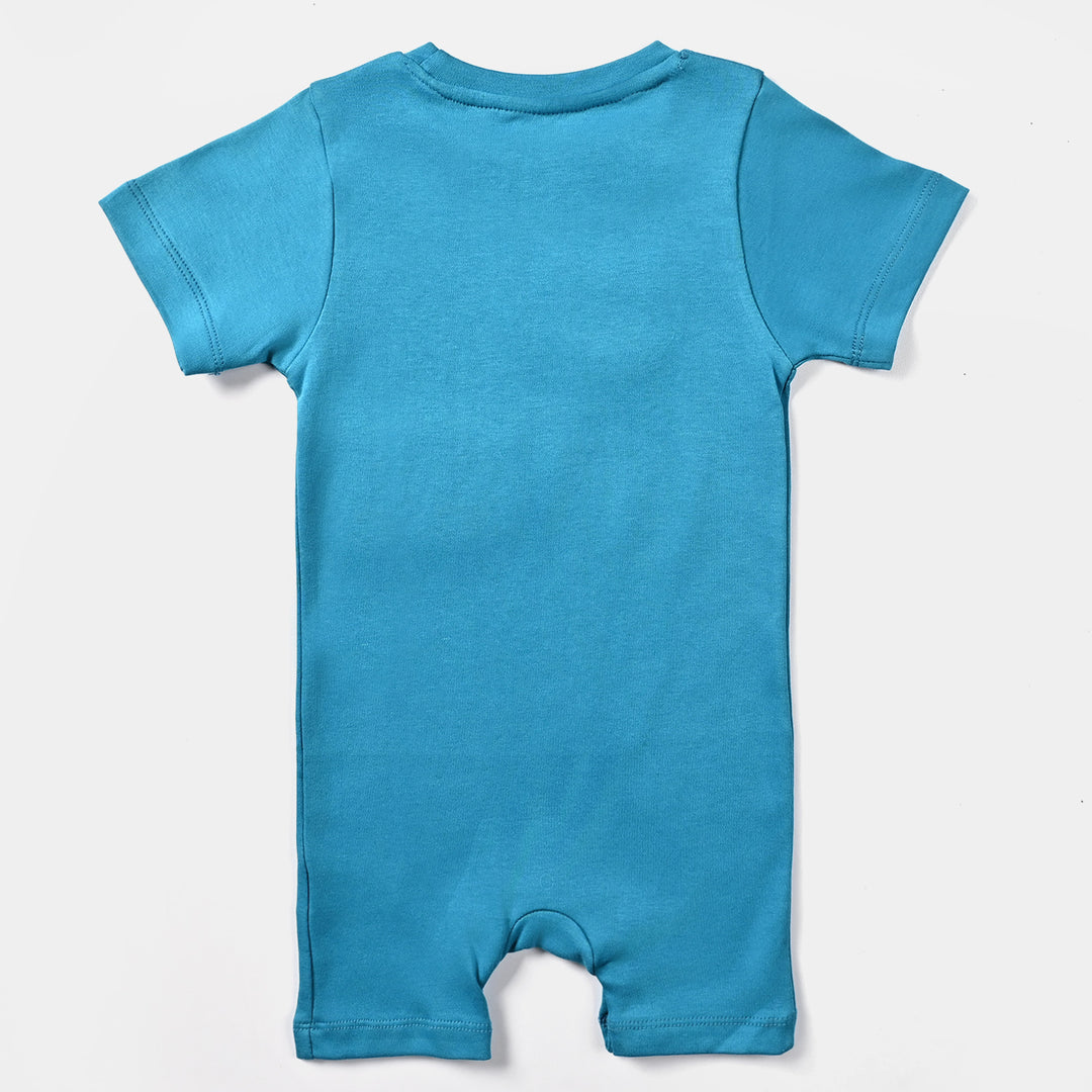 INFANT BOYS COTTON INTERLOCK KNITTED ROMPER ANIMAL-BLUE