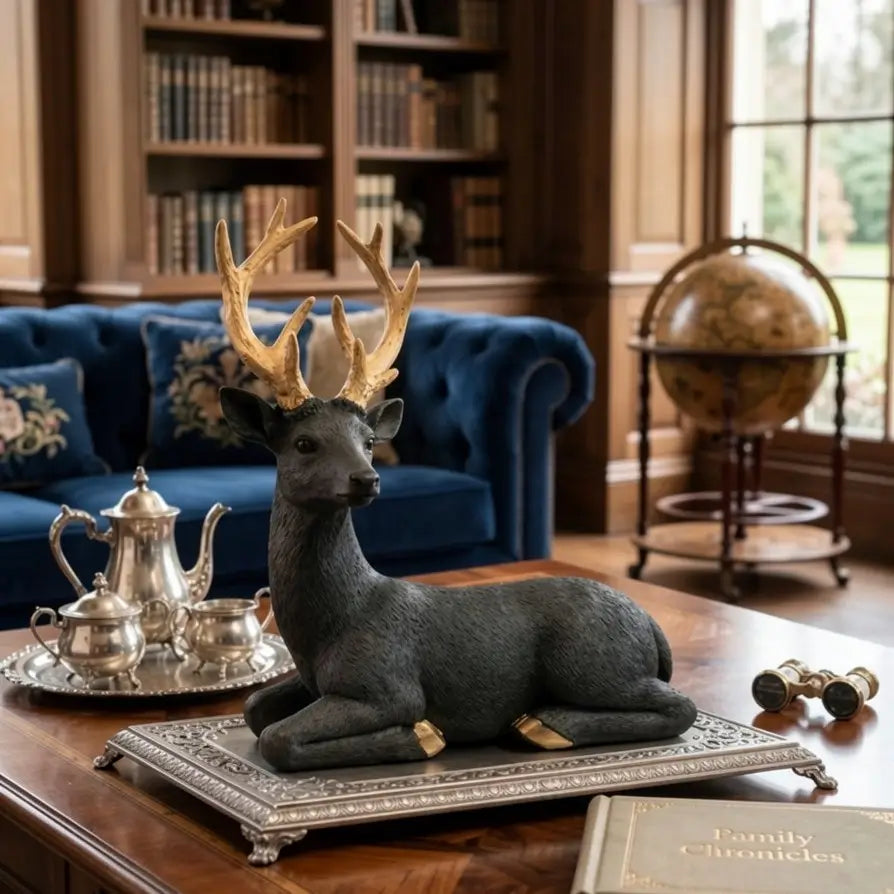 Deer Figurine With Gold Antlers