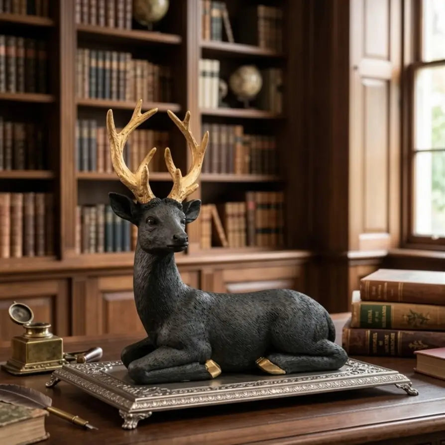 Deer Figurine With Gold Antlers