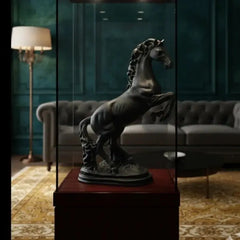 Contemporary Matte Black Galloping Horse Sculpture