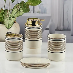 Ceramic Brown Textured Bathroom Accessories Set ( Set of 4 )