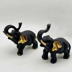 Resin Black Elephant Statue (Set Of 2)