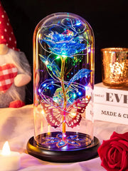 Crystal Light Up Butterfly Rose in Glass Dome