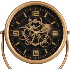 Gold Metal Moving Gears Stem Desk Clock