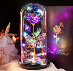 Crystal Light Up Butterfly Rose in Glass Dome