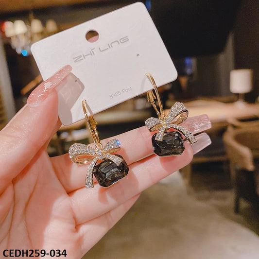 CEDH259 ZHL Dazy Bow Shape Drop Earrings Pair - CEDH