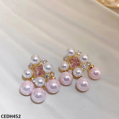 CEDH452 ZHL Pink Beads Drop Earrings Pair - CEDH