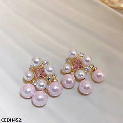 CEDH452 ZHL Pink Beads Drop Earrings Pair - CEDH