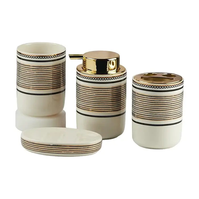 Ceramic Brown Textured Bathroom Accessories Set ( Set of 4 )