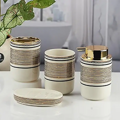 Ceramic Brown Textured Bathroom Accessories Set ( Set of 4 )