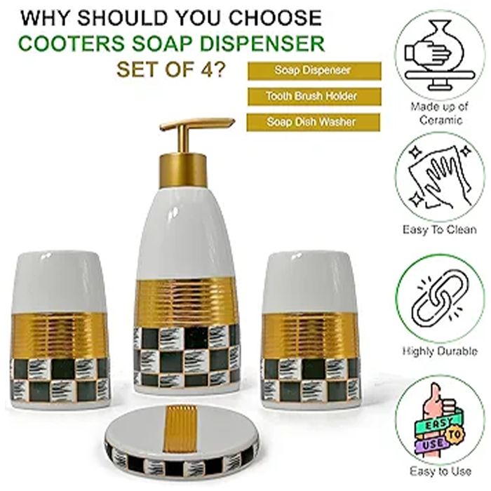 Premium Ceramic Check Texture Bathroom Accessories (Set Of 4)